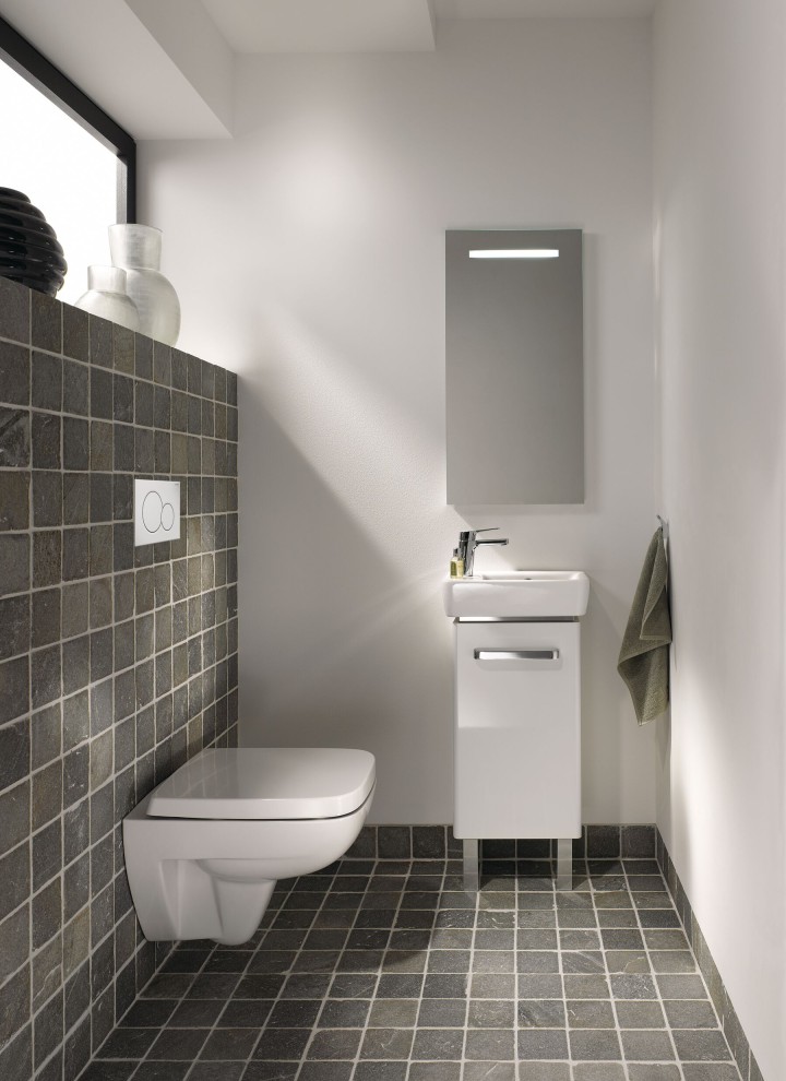 Geberit Renova viesu WC ar mazgāšanās vietu, izlietnes skapi un tualeti Geberit Renova viesu WC ar mazgāšanās vietu, izlietnes skapi un tualeti