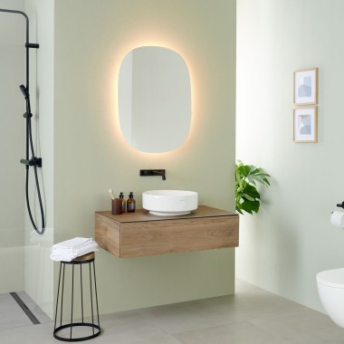 Geberit Option Oval spogulis ar VariForm uzliekamo izlietni un mēbelēm Geberit Option Oval spogulis ar VariForm uzliekamo izlietni un mēbelēm