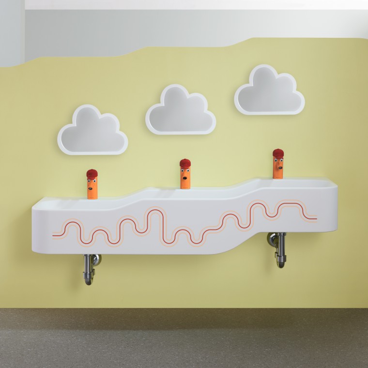 Geberit Bambini rotaļas un mazgāšanās vieta karmīnsarkanā un oranžā krāsā Geberit Bambini rotaļas un mazgāšanās vieta karmīnsarkanā un oranžā krāsā