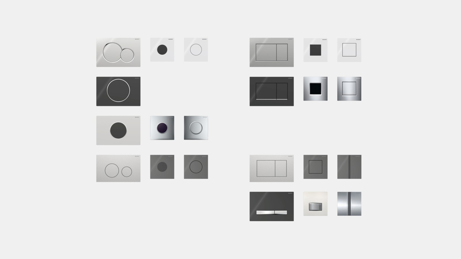 Geberit izpildmehānisma plāksnes un skalošanas vadības ierīces un pārklājuma plāksnes Geberit izpildmehānisma plāksnes un skalošanas vadības ierīces un pārklājuma plāksnes