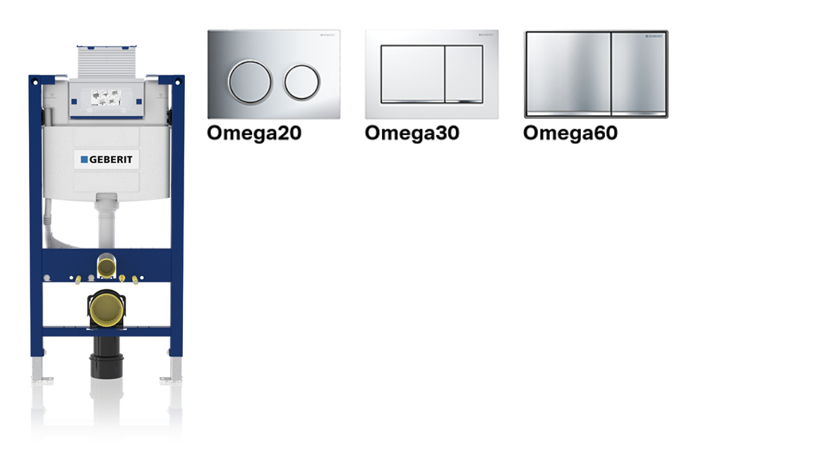 Geberit Omega skalojamā tvertne un noskalošanas taustiņi Geberit Omega skalojamā tvertne un noskalošanas taustiņi