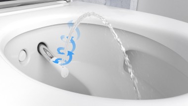 Geberit AquaClean tualetes pods ar bidē funkciju un skalošanas sprauslu