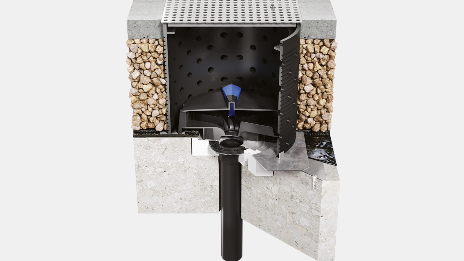 Uzstādīta Geberit Pluvia sistēma ar papildu komplektu Uzstādīta Geberit Pluvia sistēma ar papildu komplektu