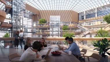 Gaismas pielieta ēka, pateicoties stikla fasādei un stikla jumtam: Ēkas interjers. © Foster&Partners Gaismas pielieta ēka, pateicoties stikla fasādei un stikla jumtam: Ēkas interjers. © Foster&Partners