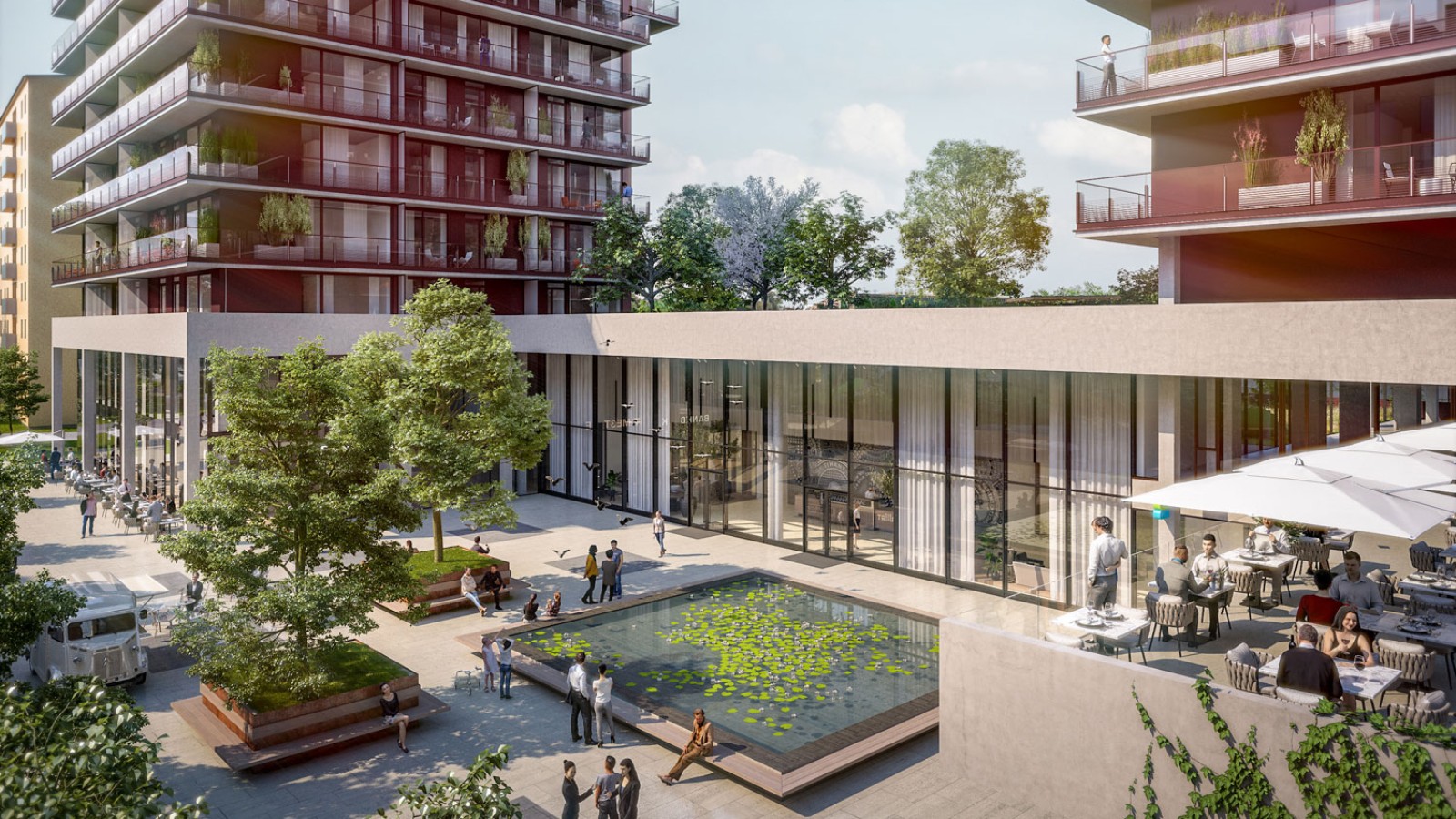 Pirmajā stāvā visi trīs torņi ir savienoti. © Soravia Pirmajā stāvā visi trīs torņi ir savienoti. © Soravia