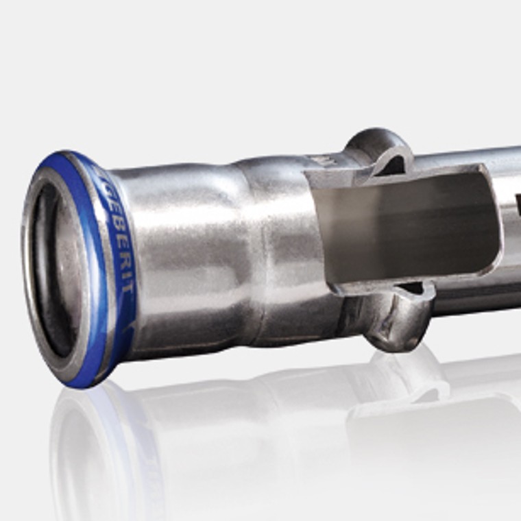 Geberit Mapress nerūsējošā tērauda sistēmas caurules un uzmavas šķērsgriezums Geberit Mapress nerūsējošā tērauda sistēmas caurules un uzmavas šķērsgriezums