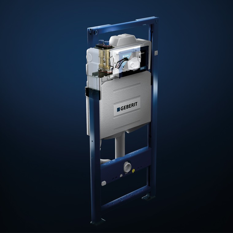 Geberit Sigma zemapmetuma skalojamā kaste ar integrētu higiēnas skalošanas ierīci. Geberit Sigma zemapmetuma skalojamā kaste ar integrētu higiēnas skalošanas ierīci.