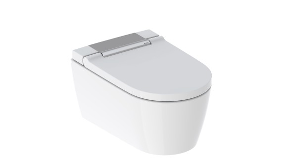 Geberit AquaClean Sela ar spīdīgu hromētu dizaina vāku Geberit AquaClean Sela ar spīdīgu hromētu dizaina vāku