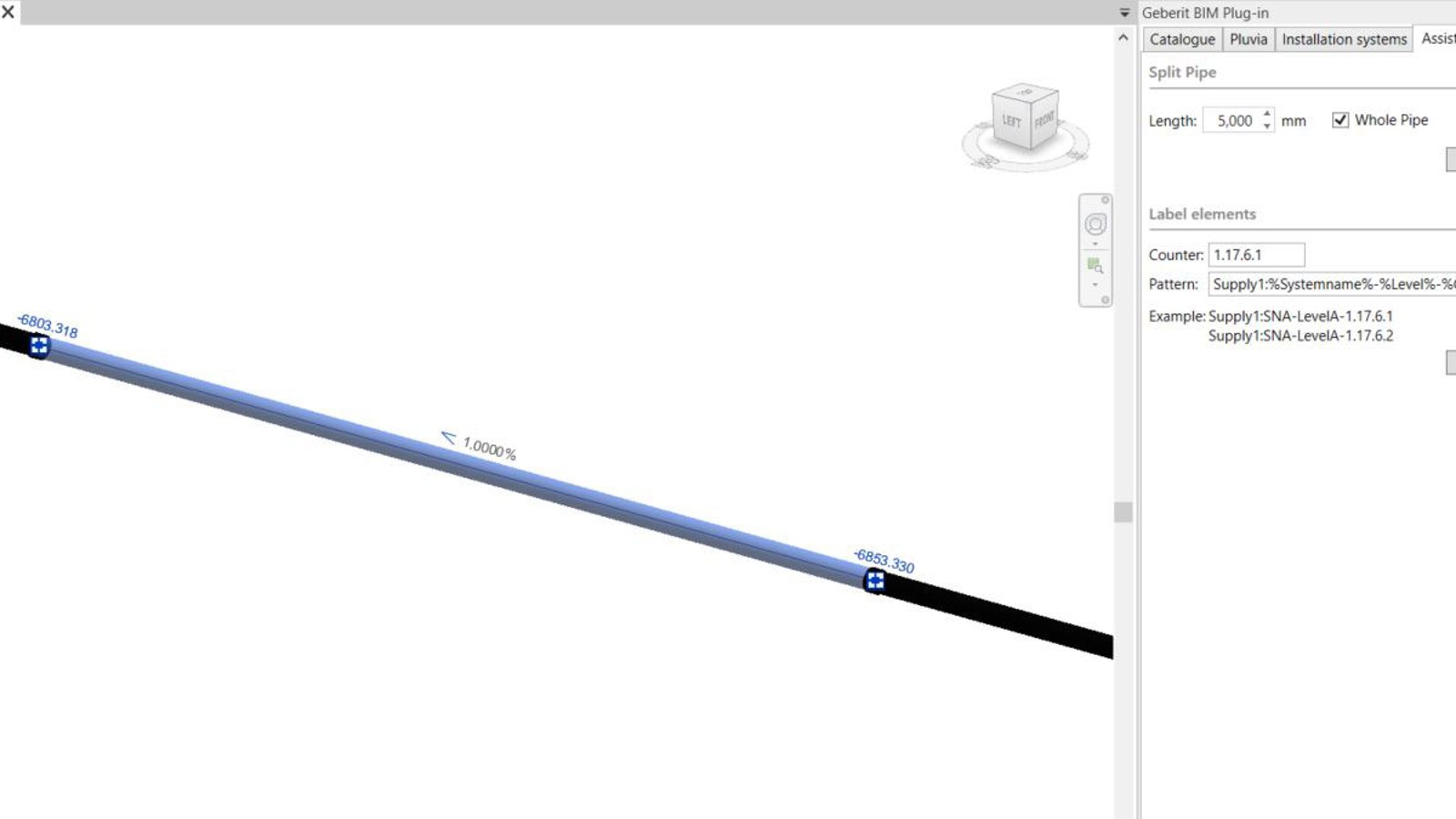 Cauruļvada segmentēšana pieejamajos garumos Geberit BIM spraudnī Cauruļvada segmentēšana pieejamajos garumos Geberit BIM spraudnī