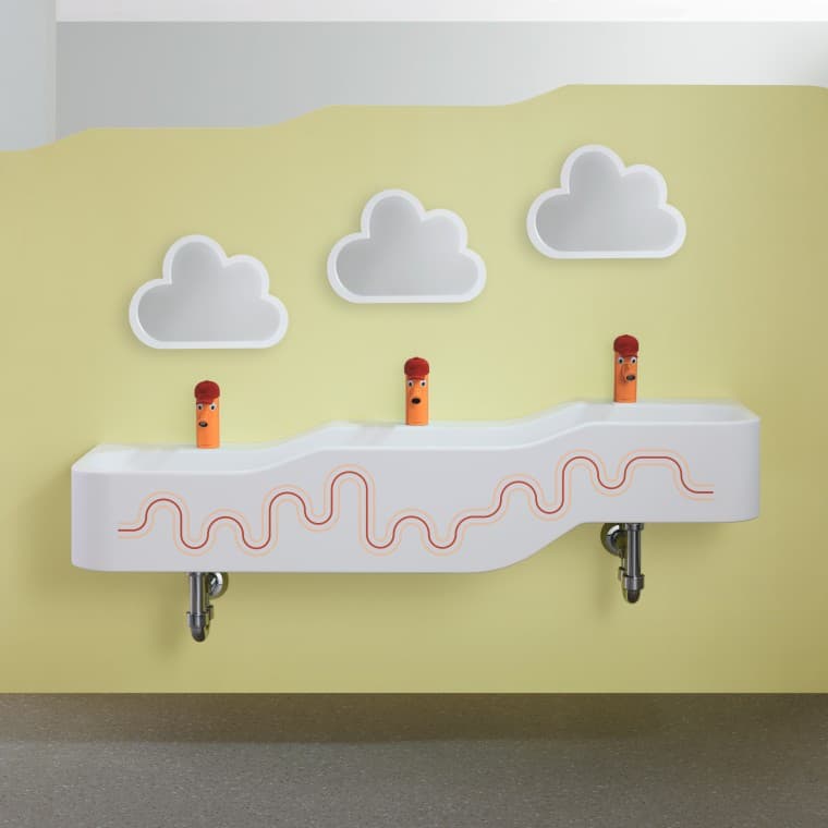 Geberit Bambini rotaļas un mazgāšanās vieta karmīnsarkanā un oranžā krāsā Geberit Bambini rotaļas un mazgāšanās vieta karmīnsarkanā un oranžā krāsā