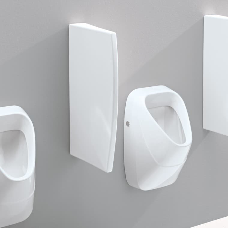 Geberit starpsiena izgatavota no sanitārās keramikas ar slēptiem stiprinājumiem Geberit starpsiena izgatavota no sanitārās keramikas ar slēptiem stiprinājumiem