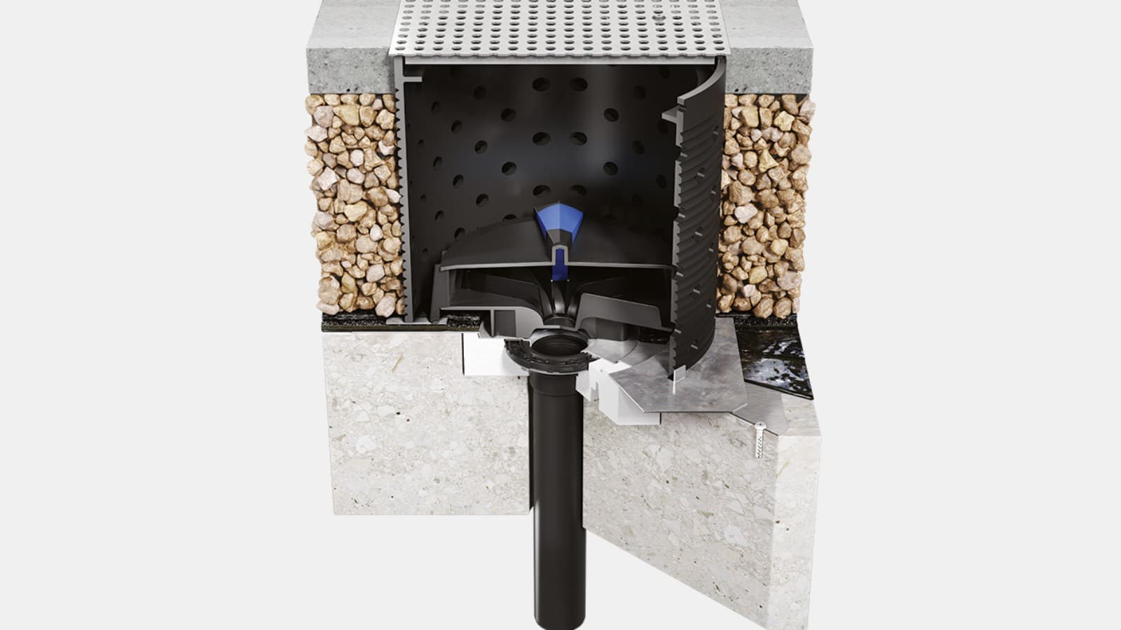 Uzstādīta Geberit Pluvia sistēma ar papildu komplektu Uzstādīta Geberit Pluvia sistēma ar papildu komplektu