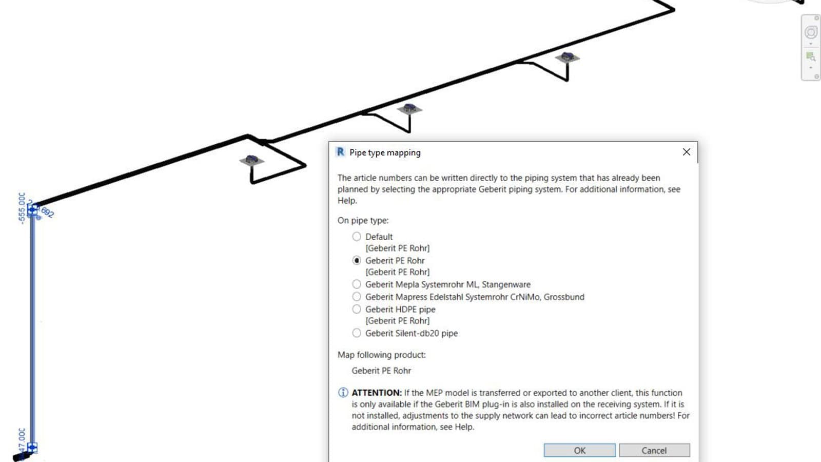 Artikula numura piešķiršana izvēlētajai sistēmas caurulei Geberit BIM spraudnī Artikula numura piešķiršana izvēlētajai sistēmas caurulei Geberit BIM spraudnī
